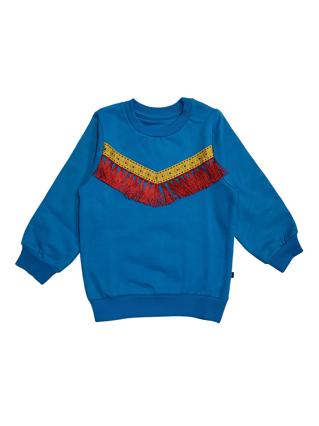 

KiddoPanti Girls Blue & Red Solid With Front Yoke Fabric Frill Sweatshirt