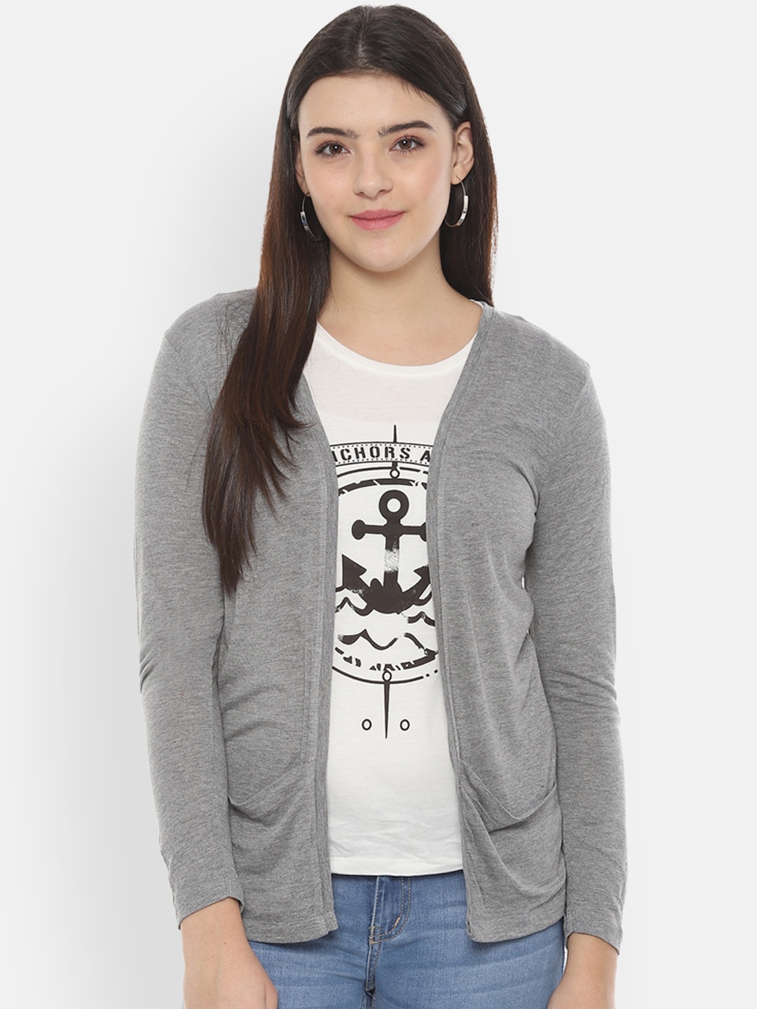 

People Women Grey Solid Open Front Shrug