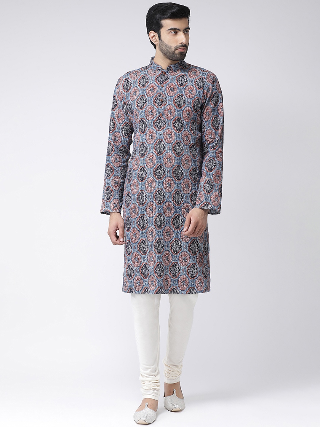 

KISAH Men Blue & Red Printed Straight Kurta