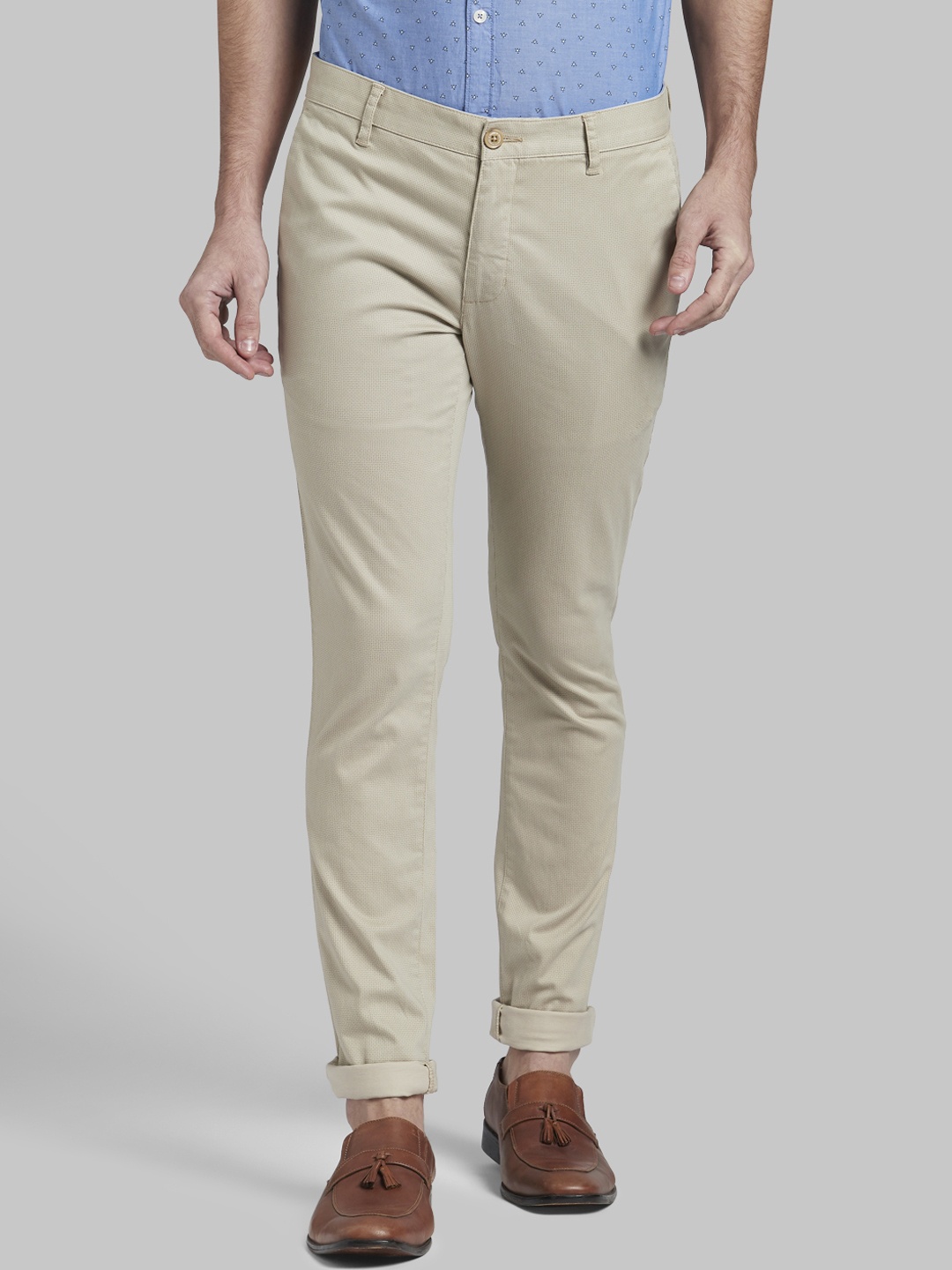 

Parx Men Khaki Brown Regular Fit Self-Design Regular Trousers, Beige