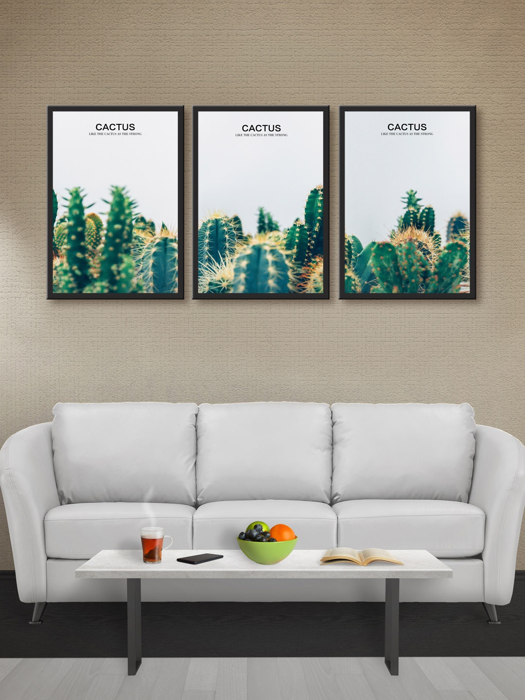 

999Store Set of 3 White & Green Printed MDF Wall Art