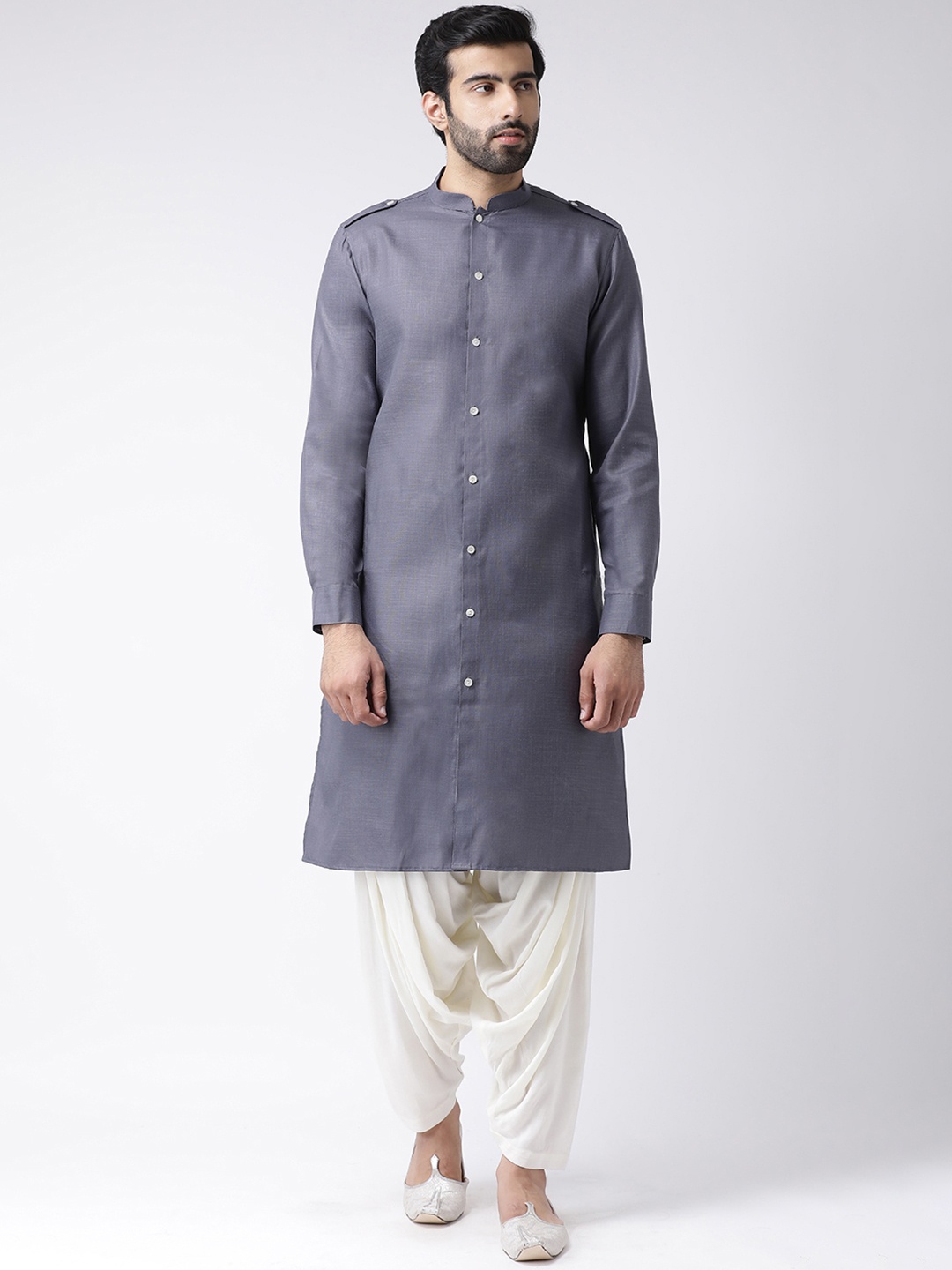 

KISAH Men Grey Solid Pathani Kurta