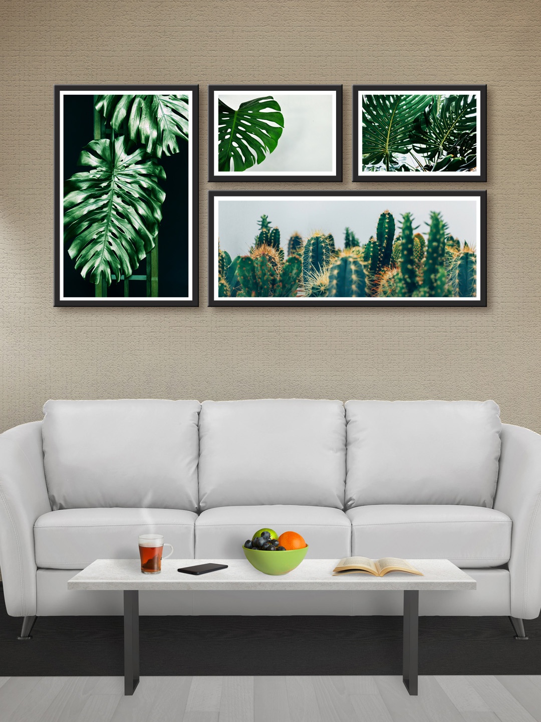 

999Store Set of 5 White & Green Printed MDF Wall Art