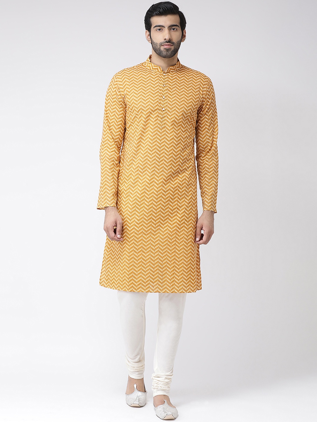 

KISAH Men Yellow & White Printed Straight Kurta