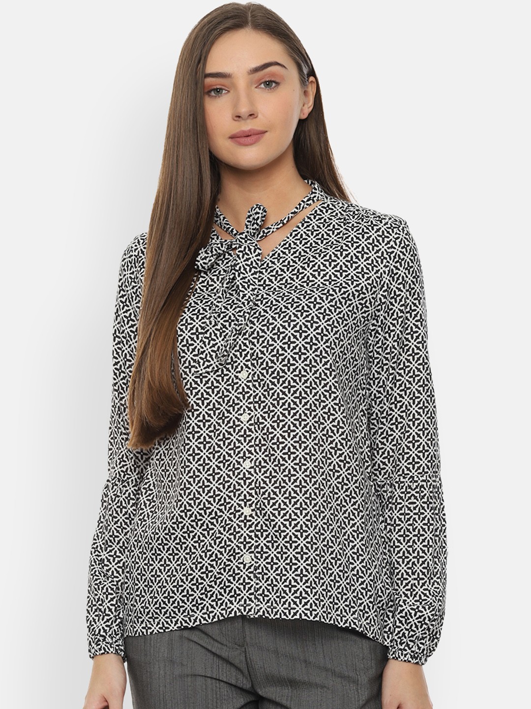 

Van Heusen Woman White & Black Printed Shirt Style Top