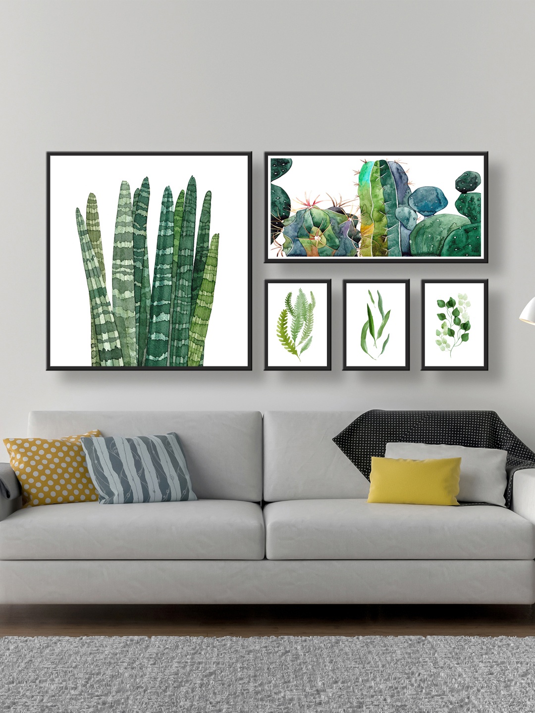 

999Store Set of 5 White & Green Printed MDF Wall Art