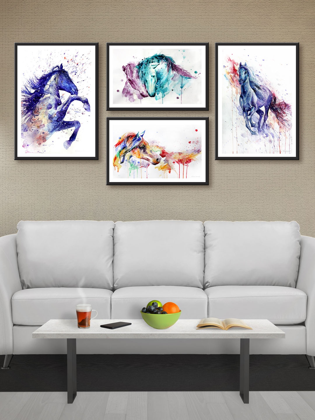 

999Store Set of 4 Multicoloured Printed MDF Wall Art, Multi
