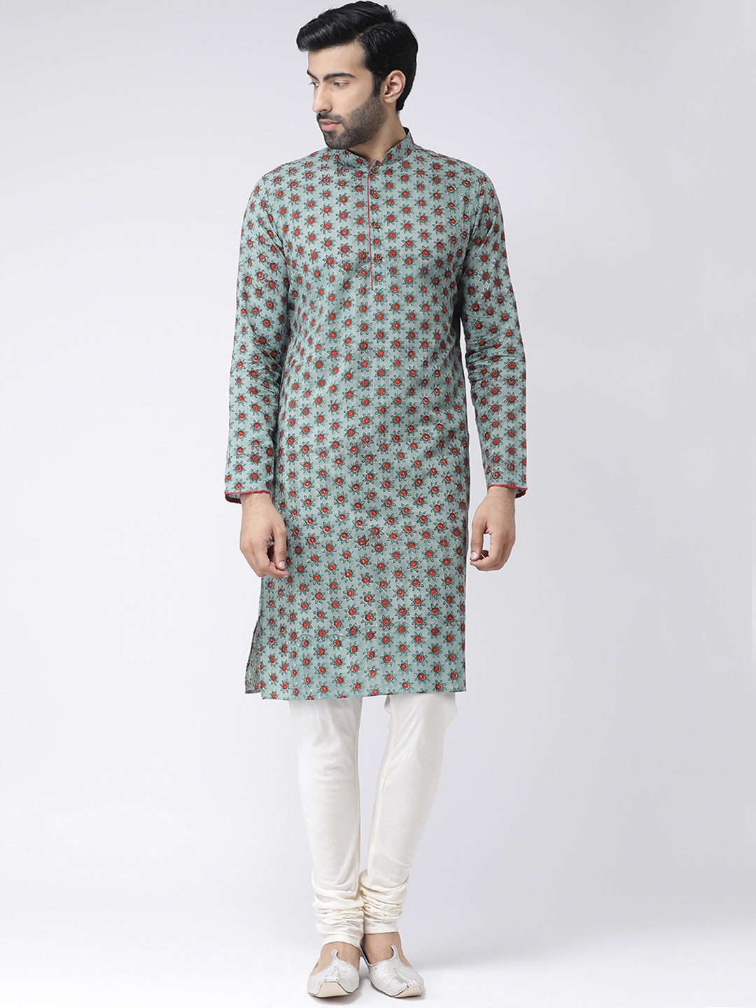 

KISAH Men Sea Green & Red Printed Straight Kurta