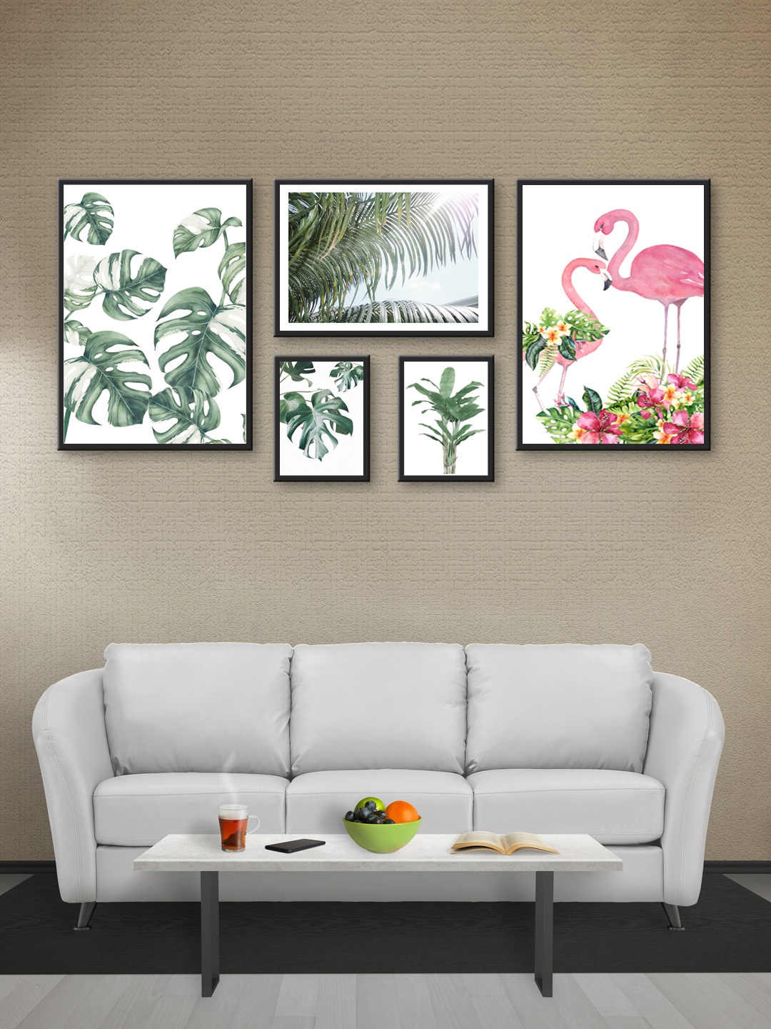

999Store Set of 5 Green & Pink MDF Wall Art