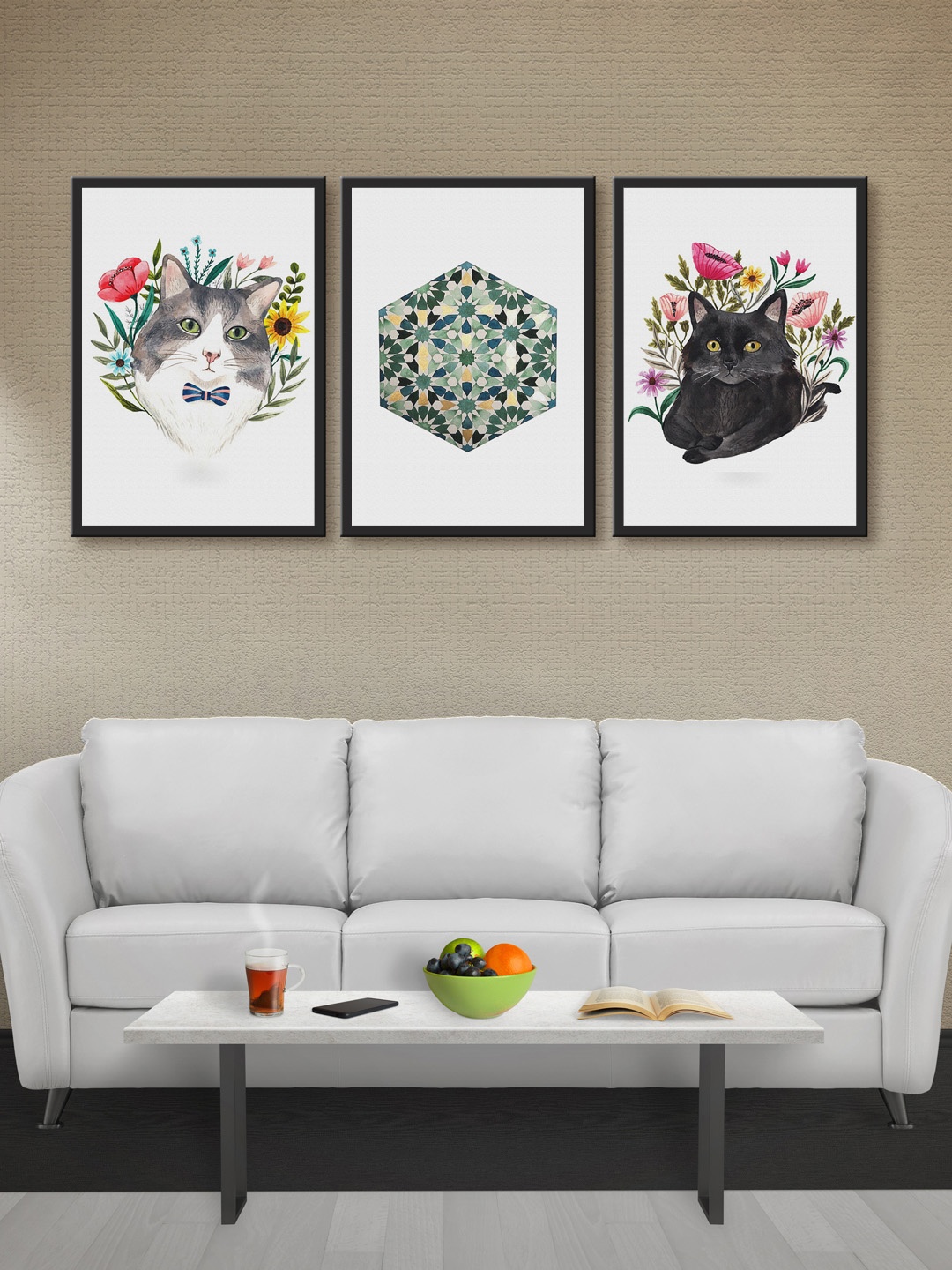 

999Store Set of 3 White & Green Printed MDF Wall Art