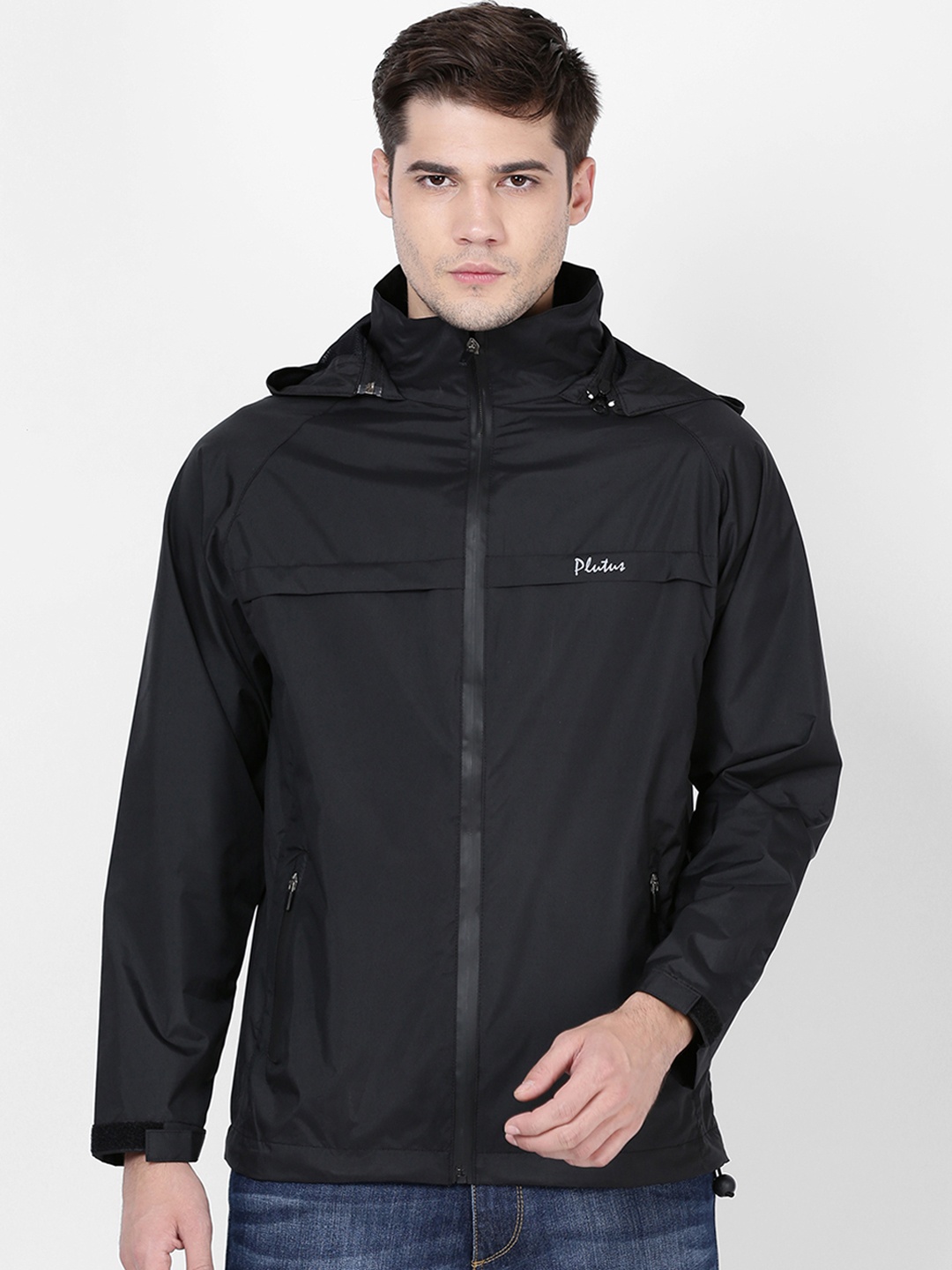 

Plutus Men Black Solid Windcheater Bomber Jacket
