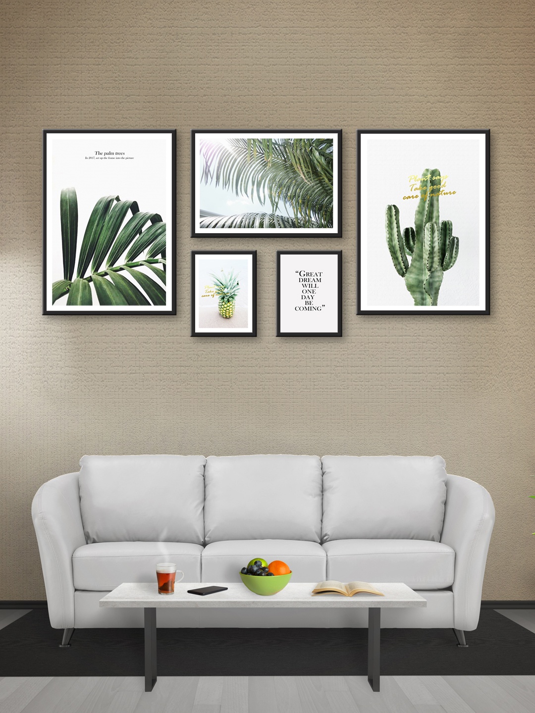 999Store Set of 5 White & Green Printed MDF Wall Art