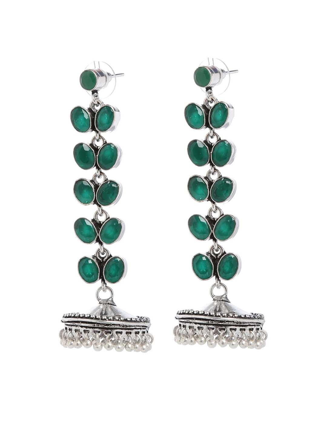 

Bamboo Tree Jewels Green & Silver-Toned Classic Drop Earrings