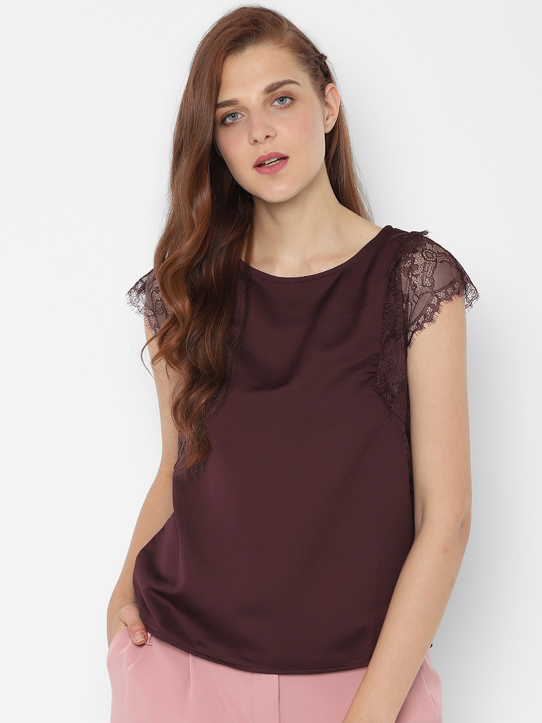 

People Women Burgundy Solid Top