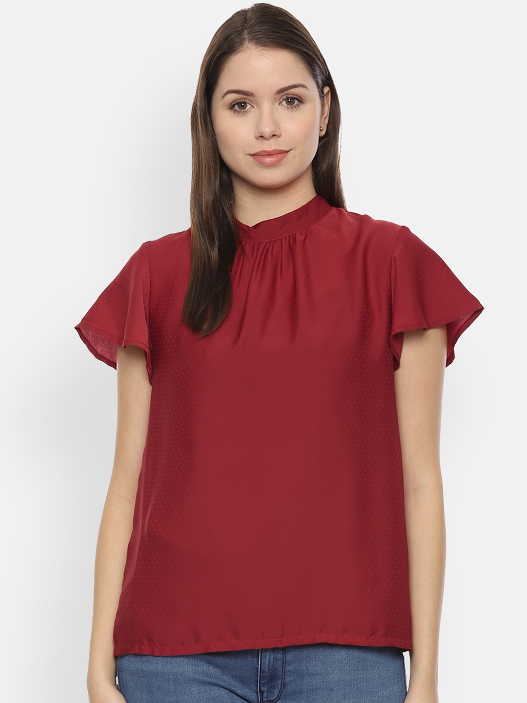 

Van Heusen Woman Maroon Solid A-Line Top