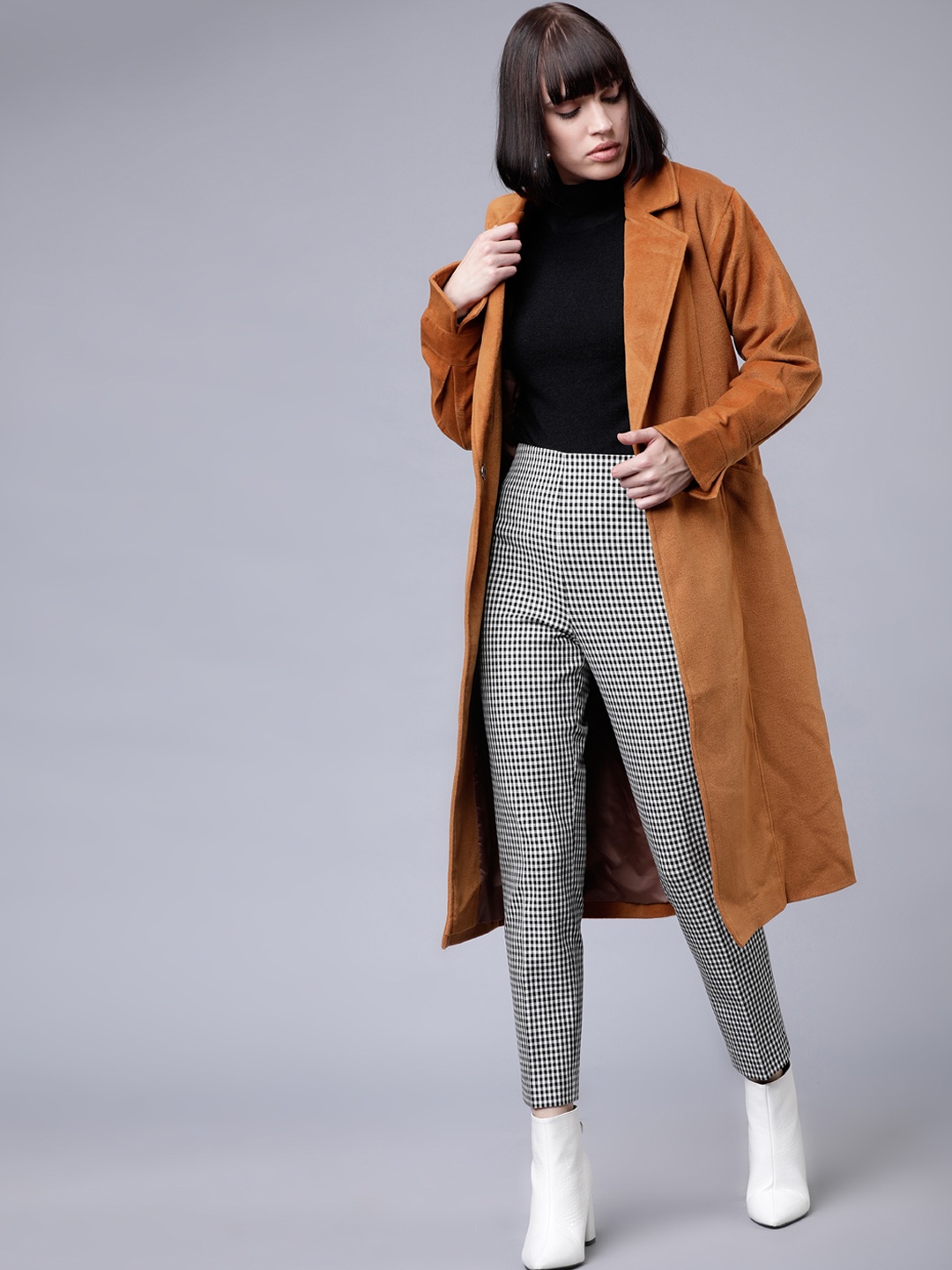 

Tokyo Talkies Women Camel Brown Solid Long Wrap Coat