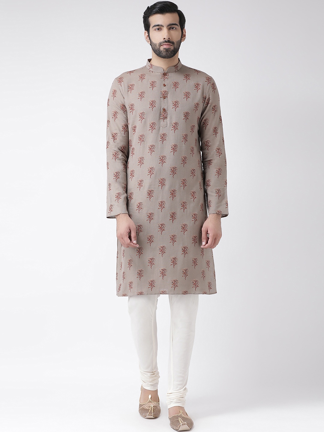 

KISAH Men Khaki & Maroon Printed Straight Kurta