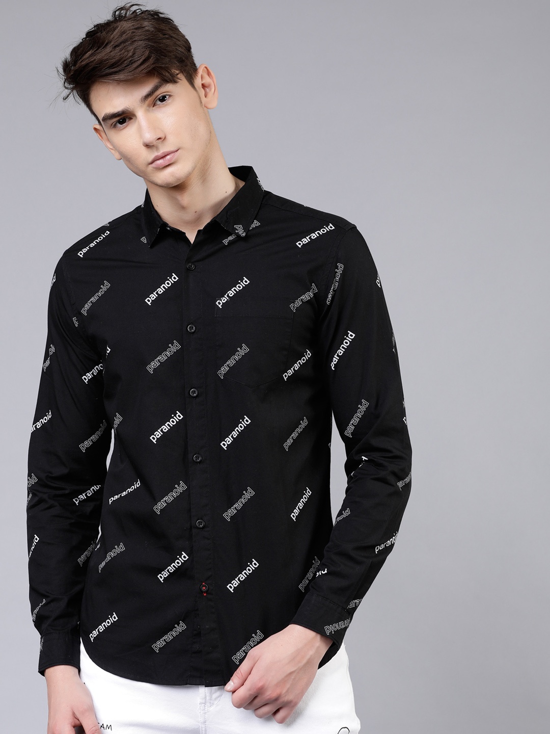 

HIGHLANDER Men Black & White Slim Fit Printed Casual Shirt
