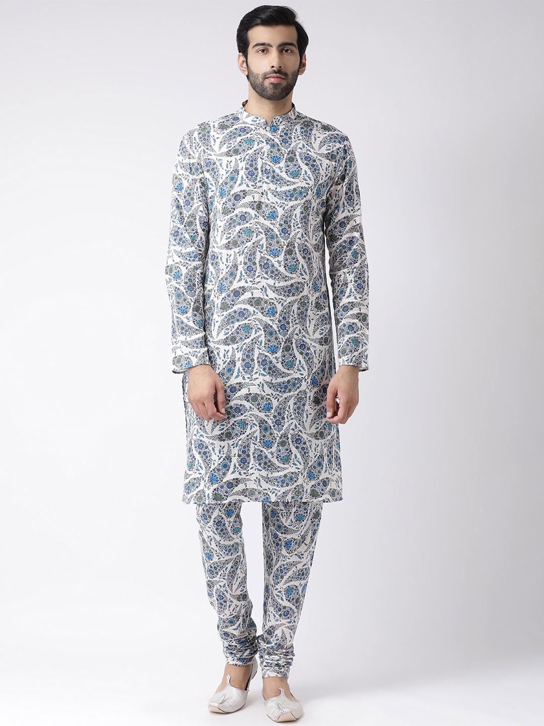 

KISAH Men Off-White & Blue Printed Straight Kurta