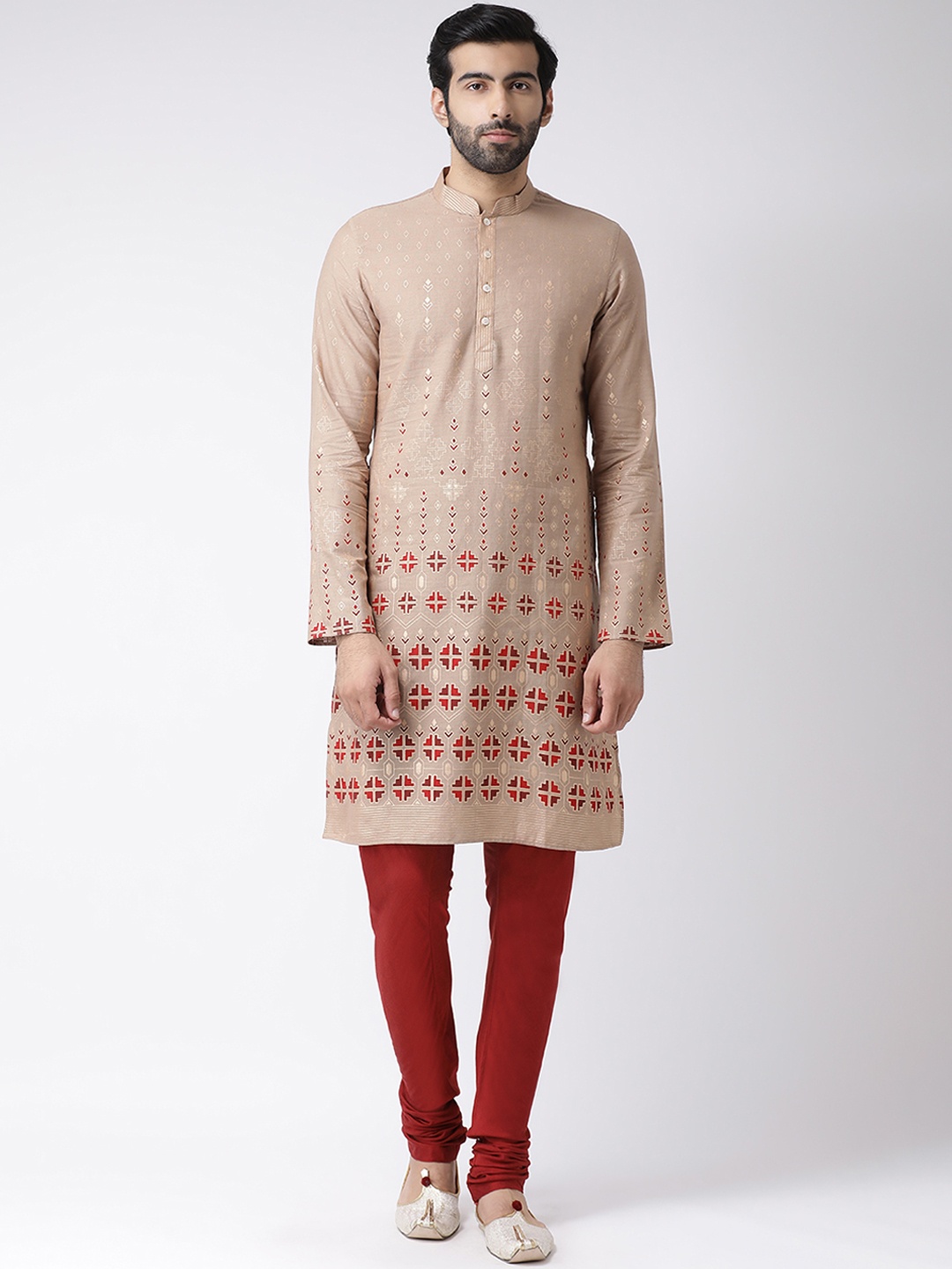 

KISAH Men Beige & Red Printed Straight Kurta