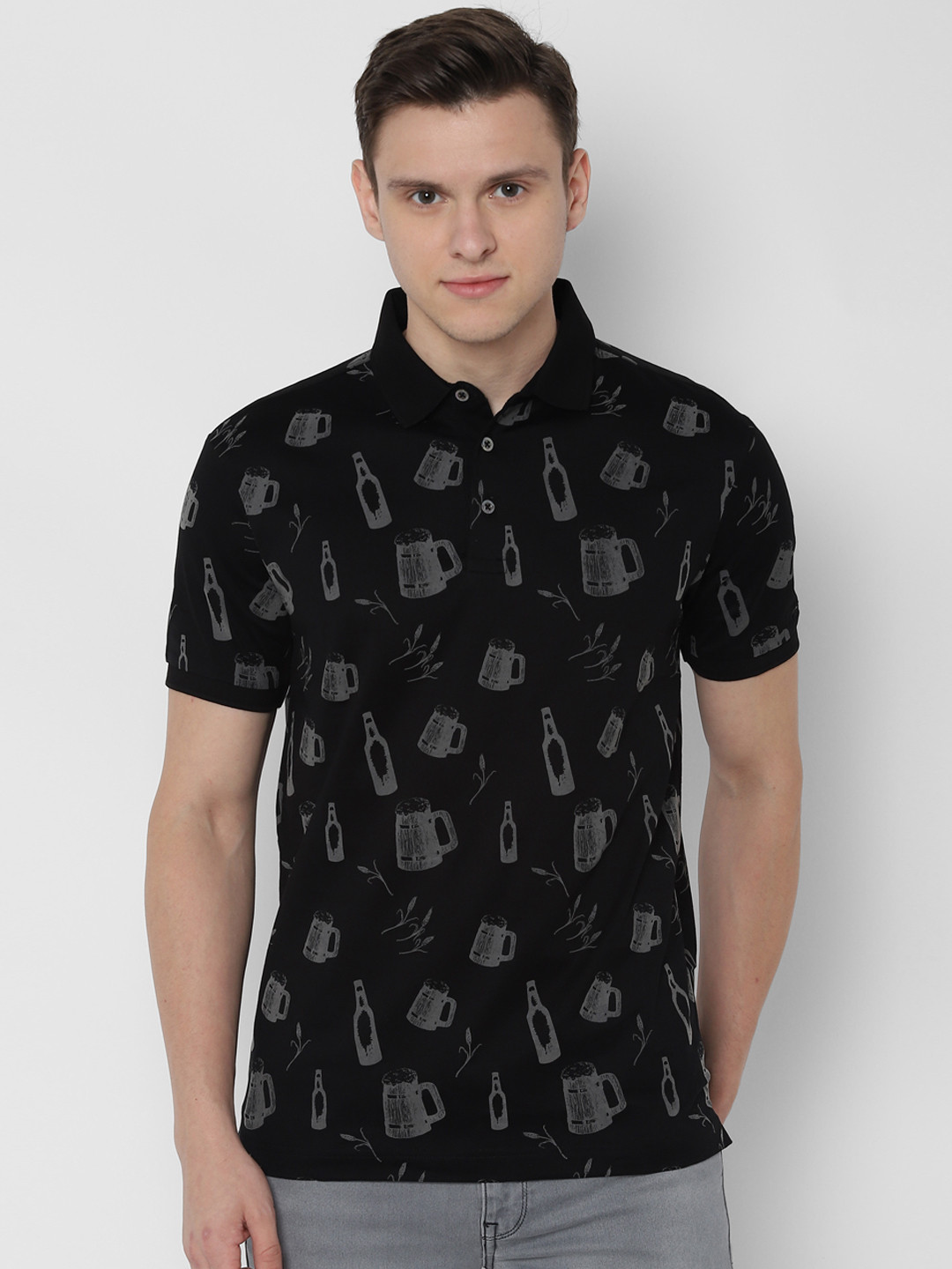 

SIMON CARTER LONDON Men Black Printed Polo Collar Pure Cotton T-shirt