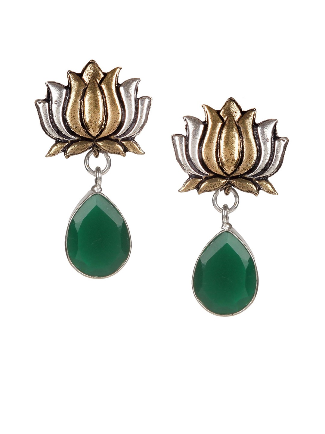 

Bamboo Tree Jewels Green & Gold-Toned Floral Shaped Handcrafted Drop Earrings