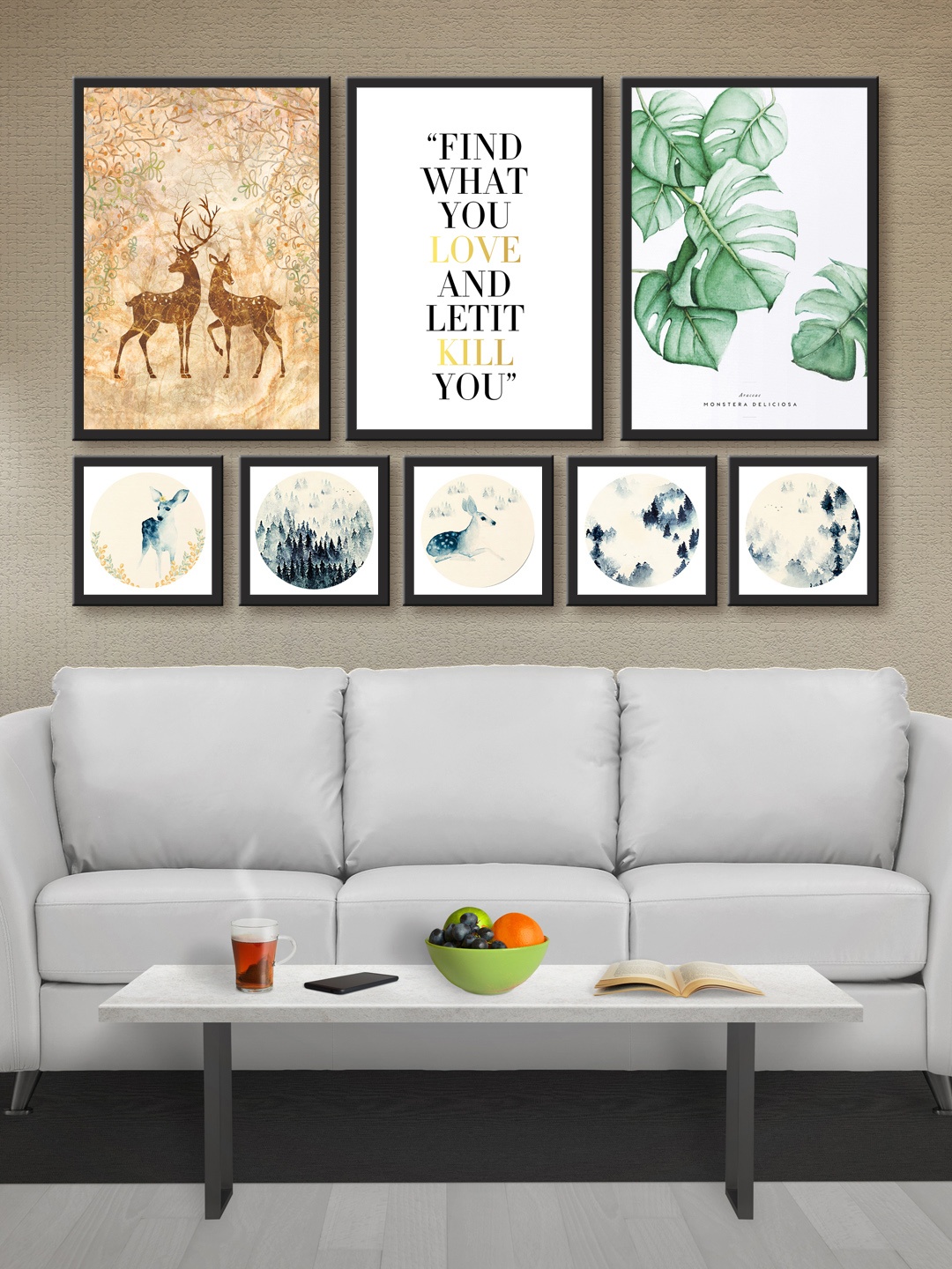 

999Store Set of 5 White & Brown Printed MDF Wall Art