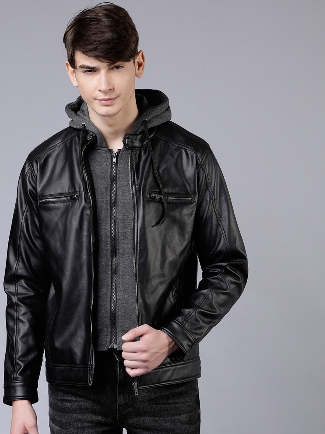 

HIGHLANDER Men Black Solid Biker Jacket