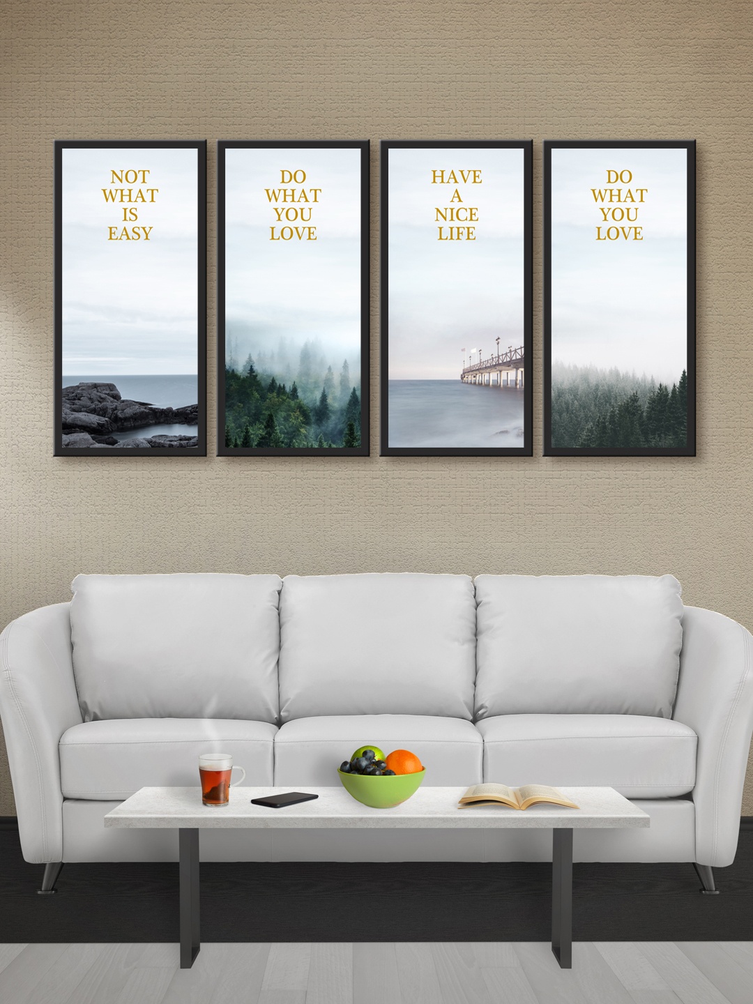 

999Store Set of 4 Blue & Green Printed MDF Wall Art