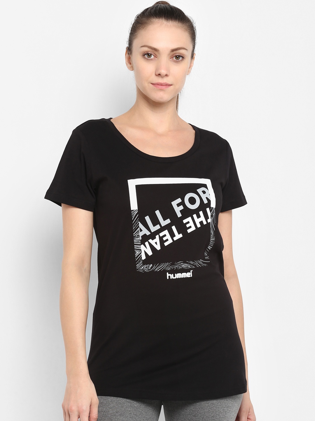 

hummel Women Black Printed Scoop Neck T-shirt