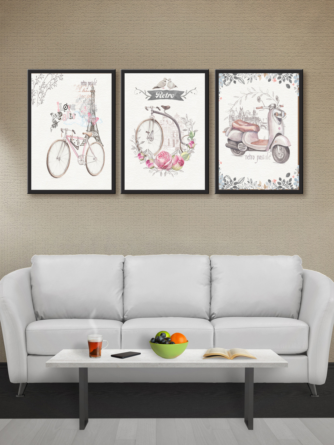 

999Store Set of 3 Off-White & Black Printed MDF Wall Art
