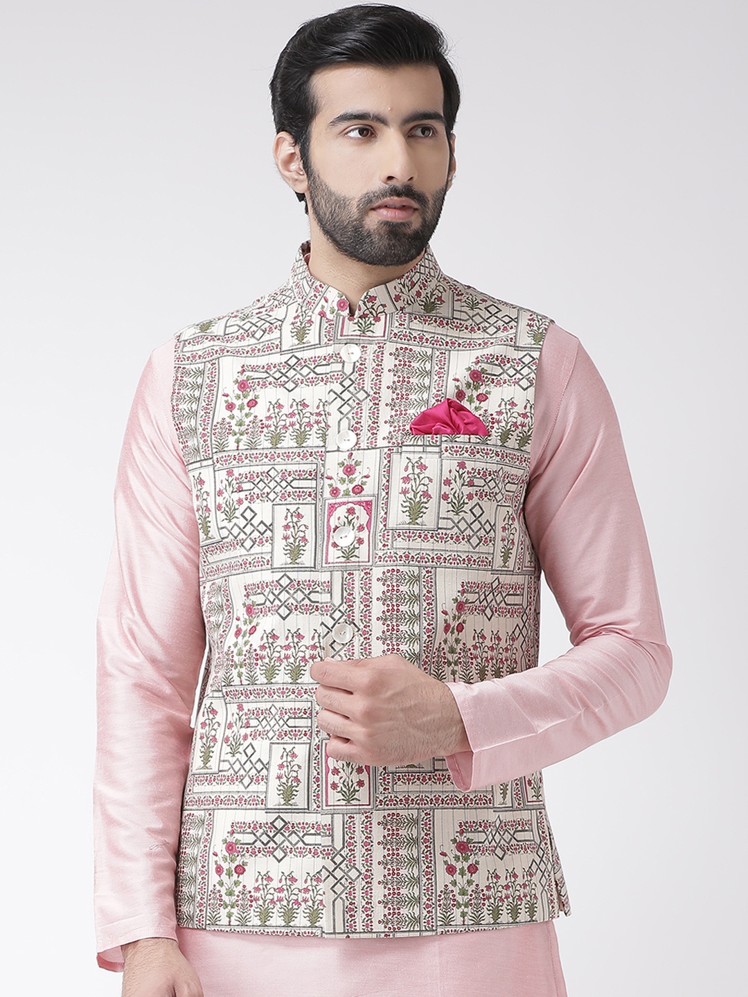 KISAH Men Printed Zari Regular Fit Nehru Jacket, Multi