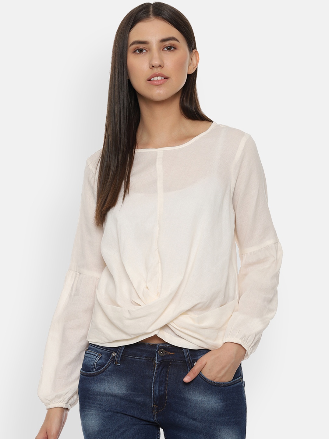 

Van Heusen Woman Off-White Solid Crop Top