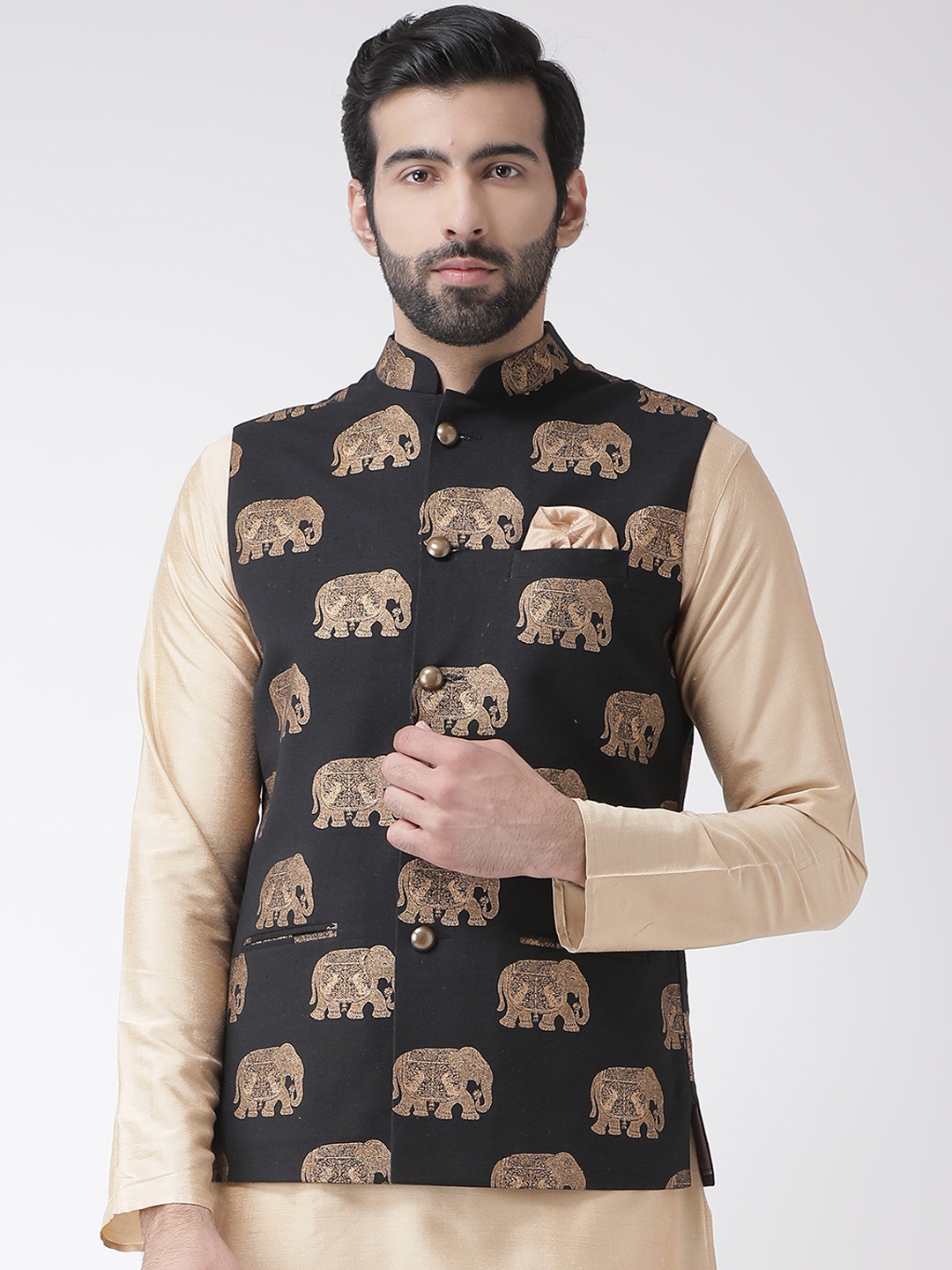 

KISAH Men Black Printed Nehru Jackets