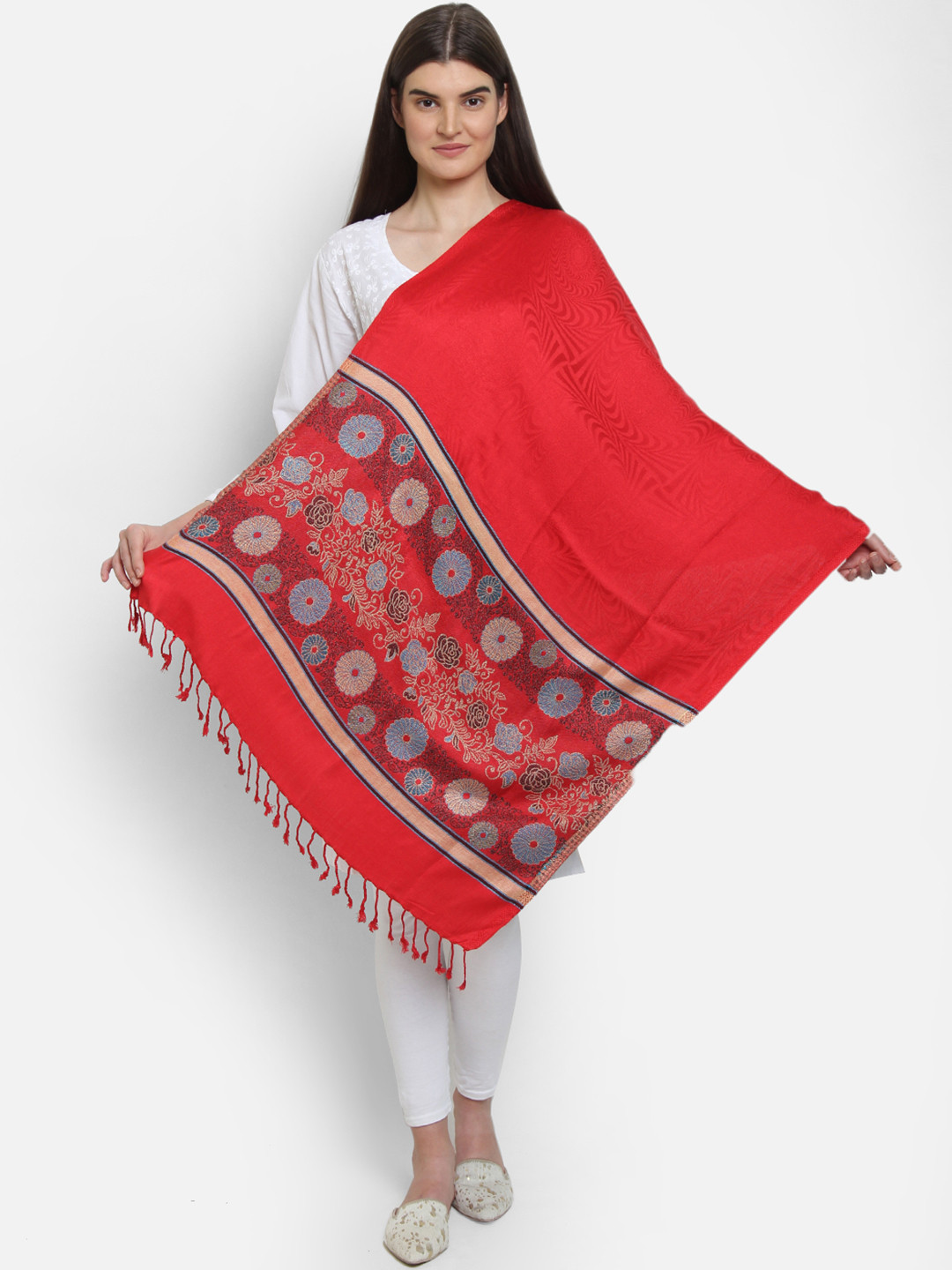 

Anekaant Women Red & Blue Woven Design Shawl