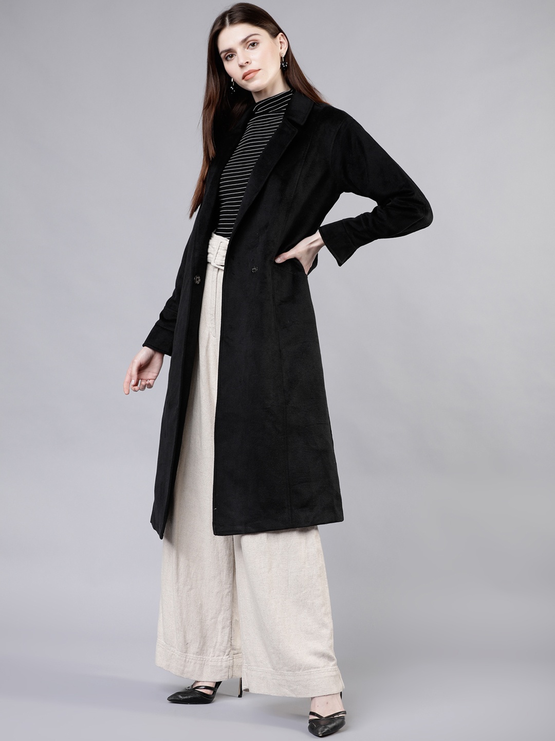 

Tokyo Talkies Women Black Solid Trench Coat