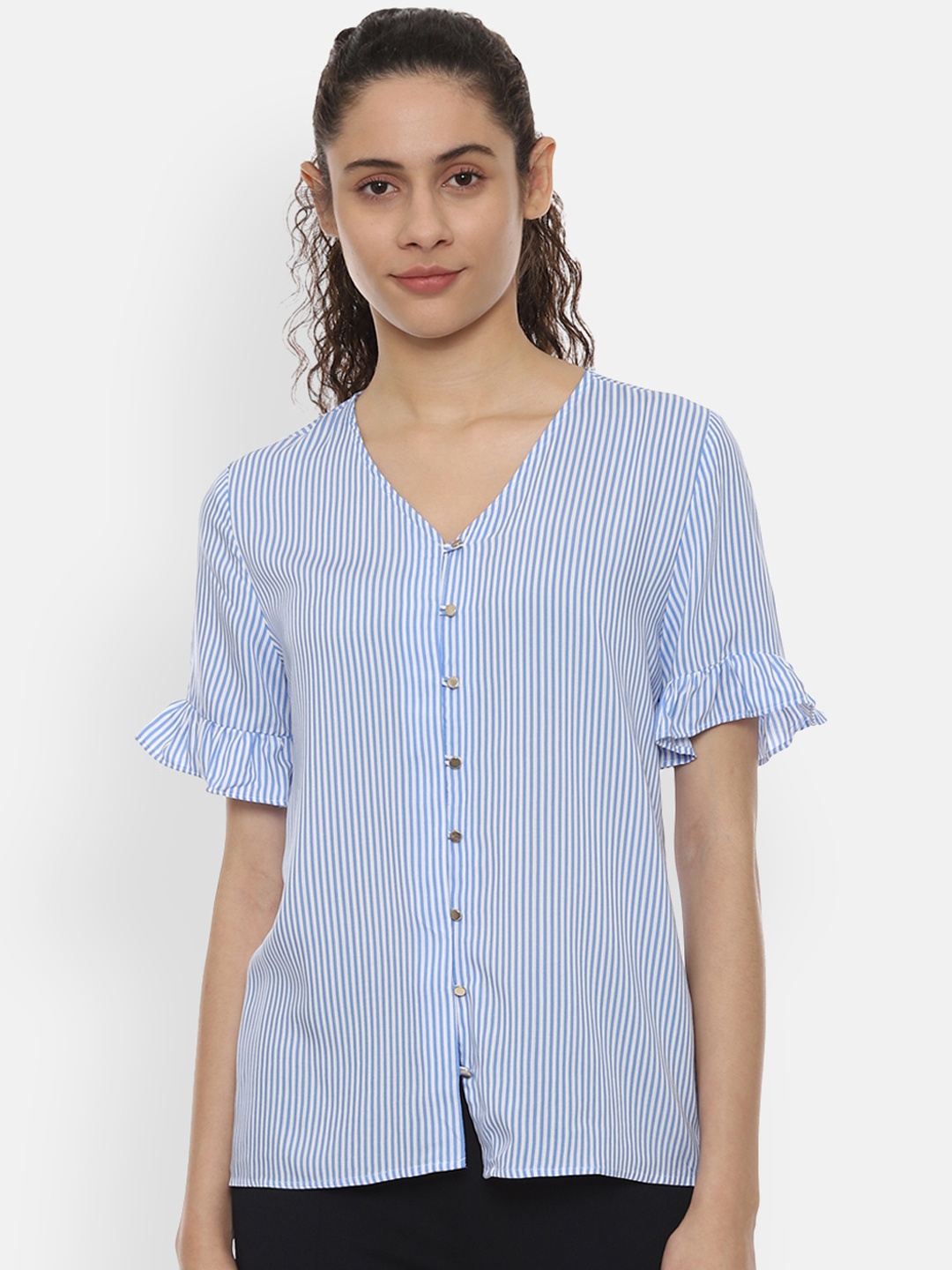 

Van Heusen Woman Women Blue Striped Shirt Style Top
