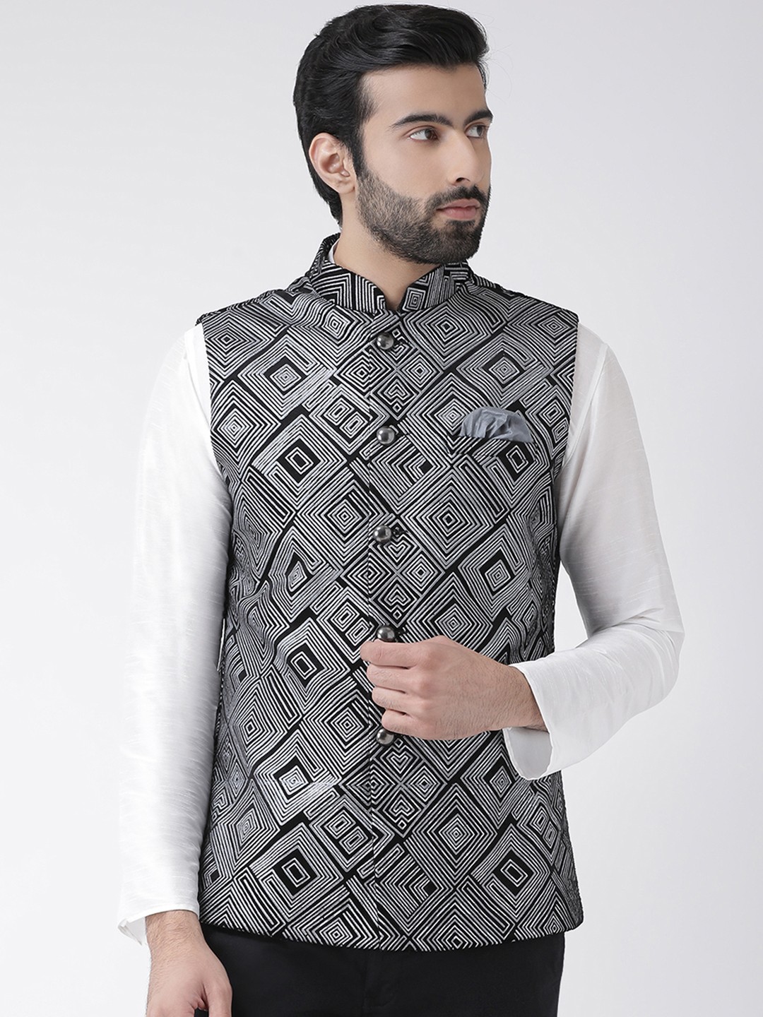 

KISAH Men Black Printed Pure Cotton Nehru Jacket
