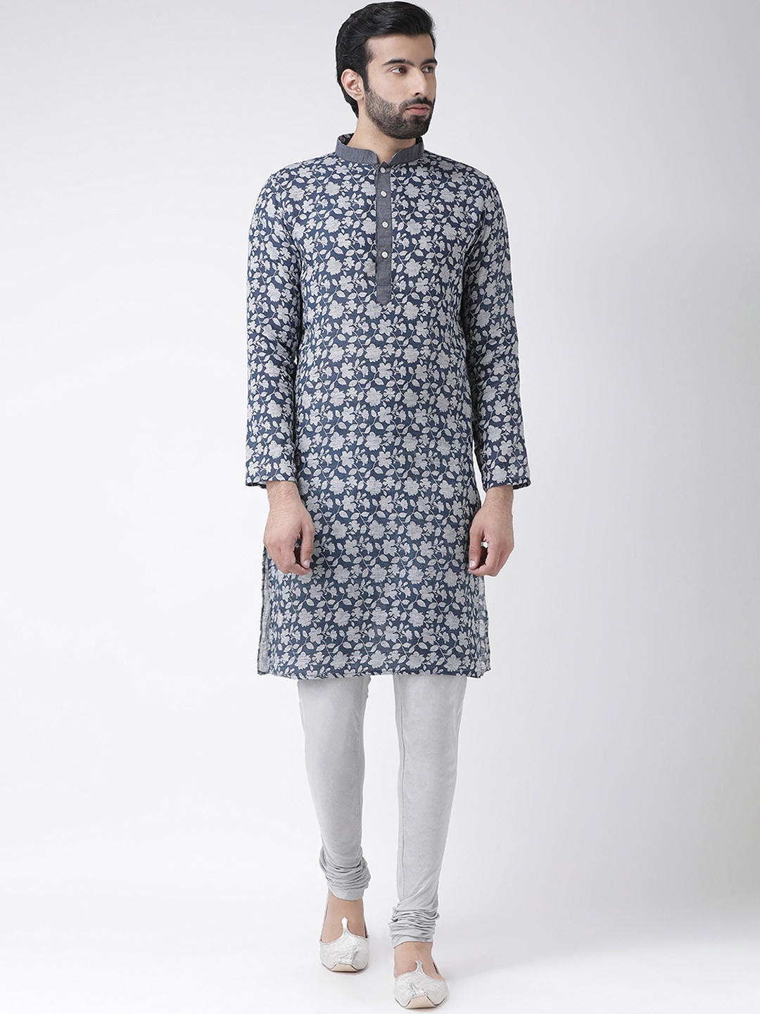 

KISAH Men Blue & Grey Printed Kurta with Churidar