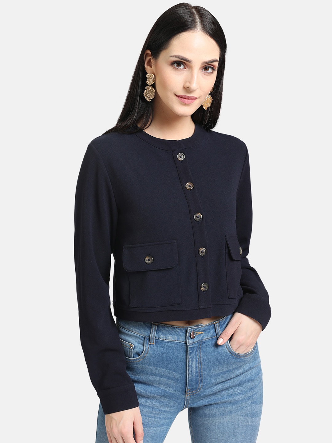 

Kazo Women Navy Blue Solid Tailored Jacket