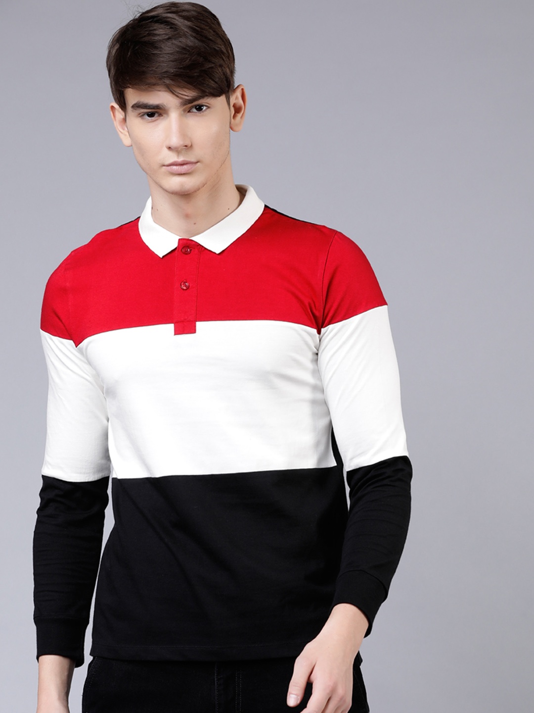 

LOCOMOTIVE Men Black Colourblocked Polo Collar T-shirt