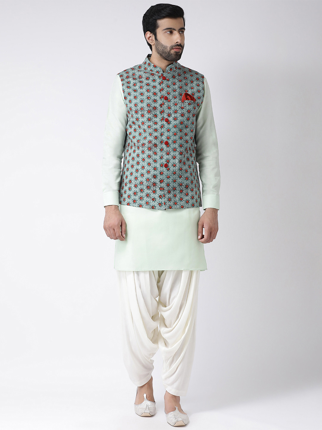 

KISAH Men Green & White Printed Kurta with Patiala