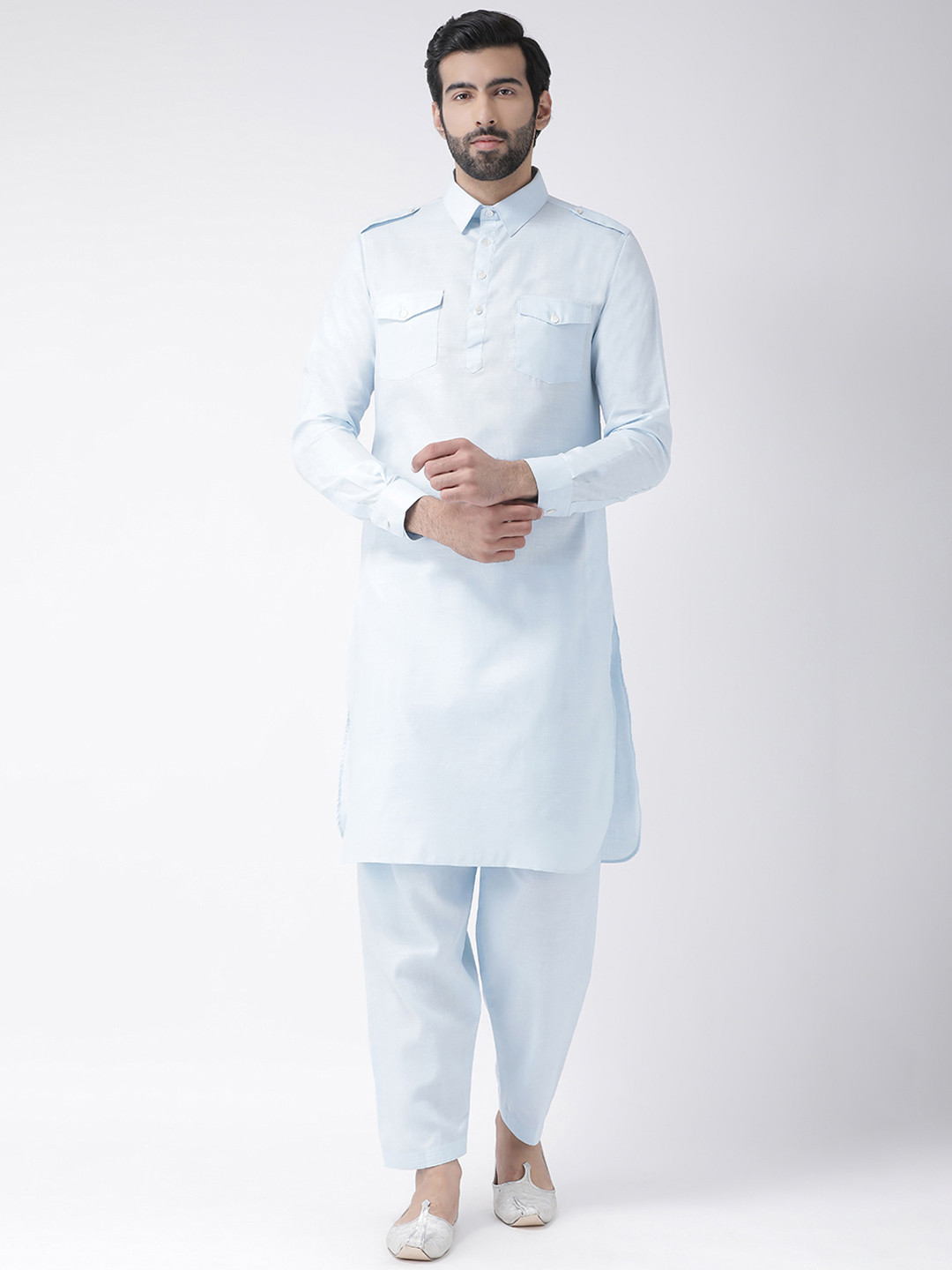 

KISAH Men Blue Solid Pathani Kurta with Pyjamas