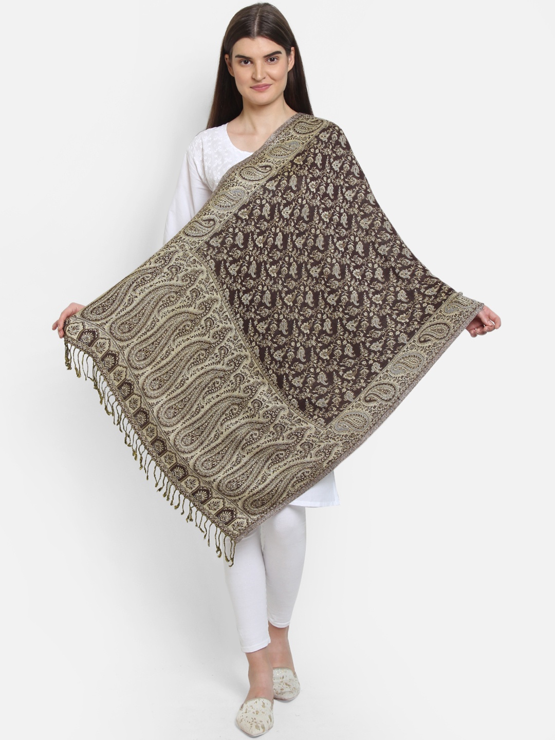 

Anekaant Women Beige & Brown Woven Design Shawl
