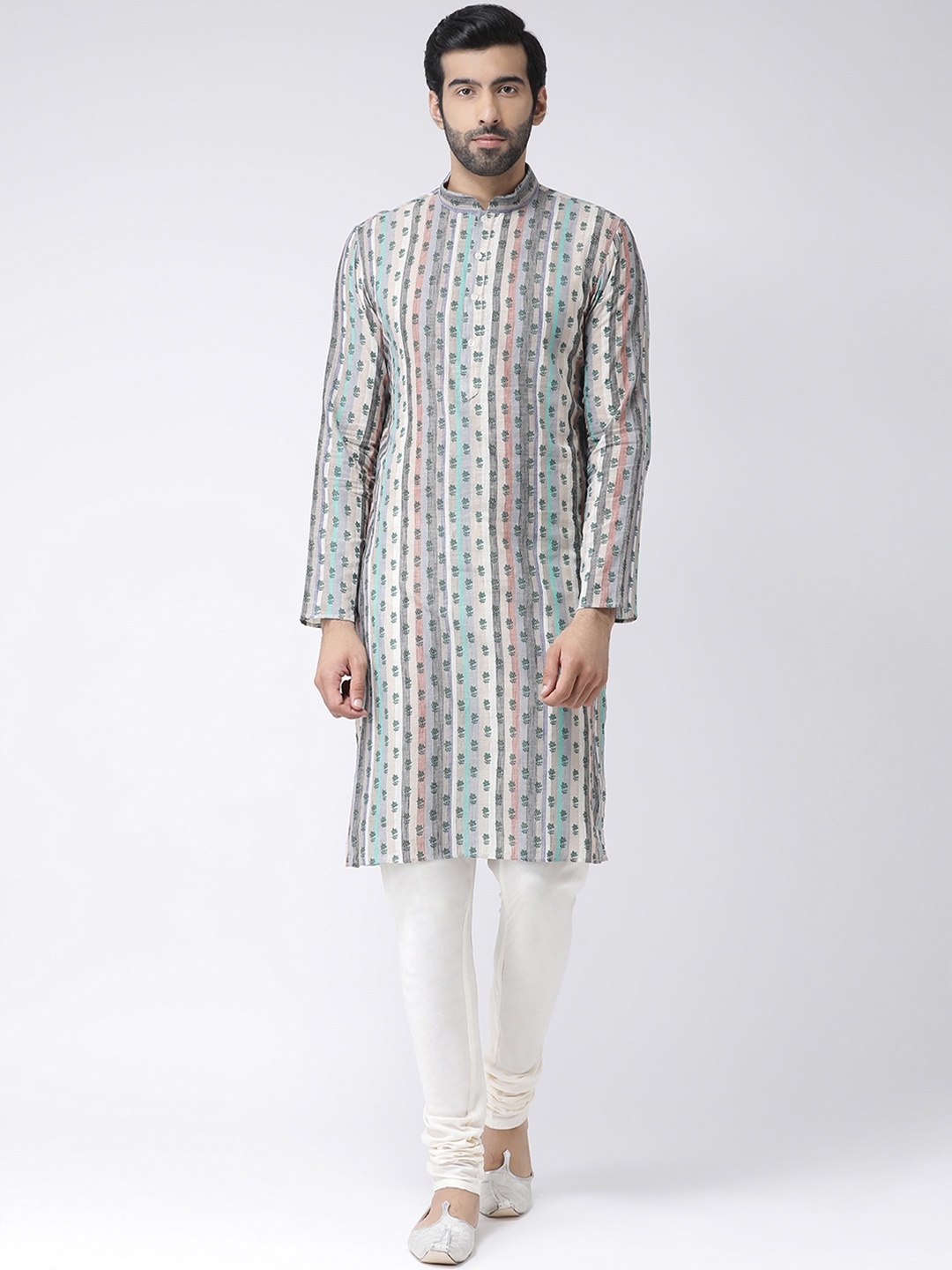 

KISAH Men Multicoloured & White Printed Kurta with Churidar, Multi