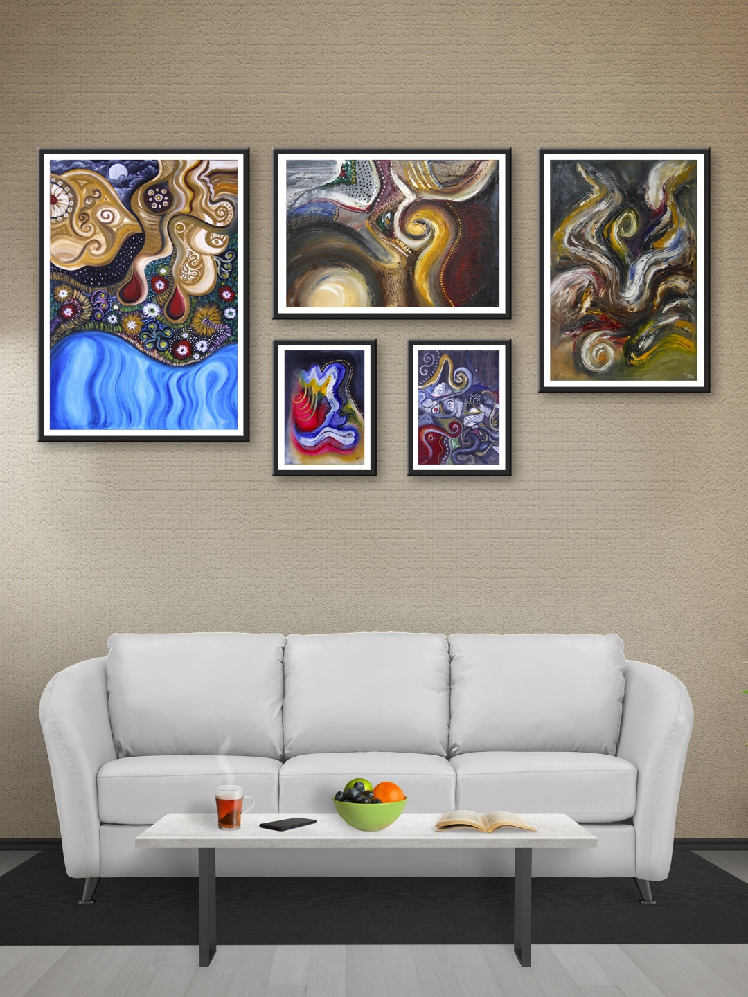 

999Store Set of 5 Brown & Blue Printed MDF Wall Art