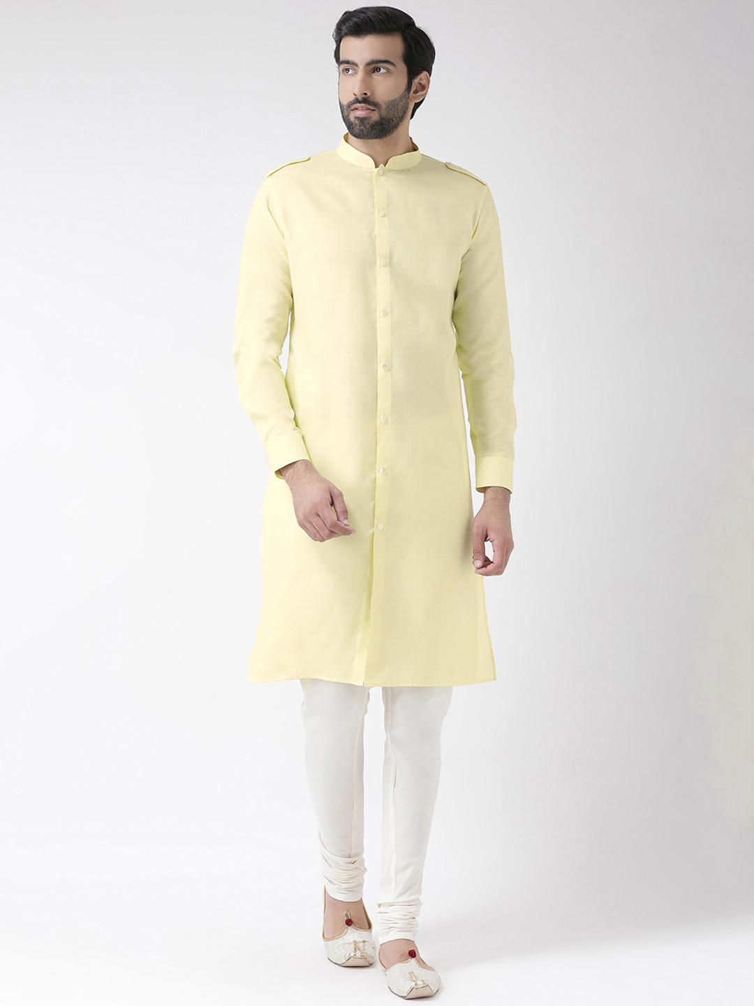 

KISAH Men Yellow & White Solid Kurta with Churidar