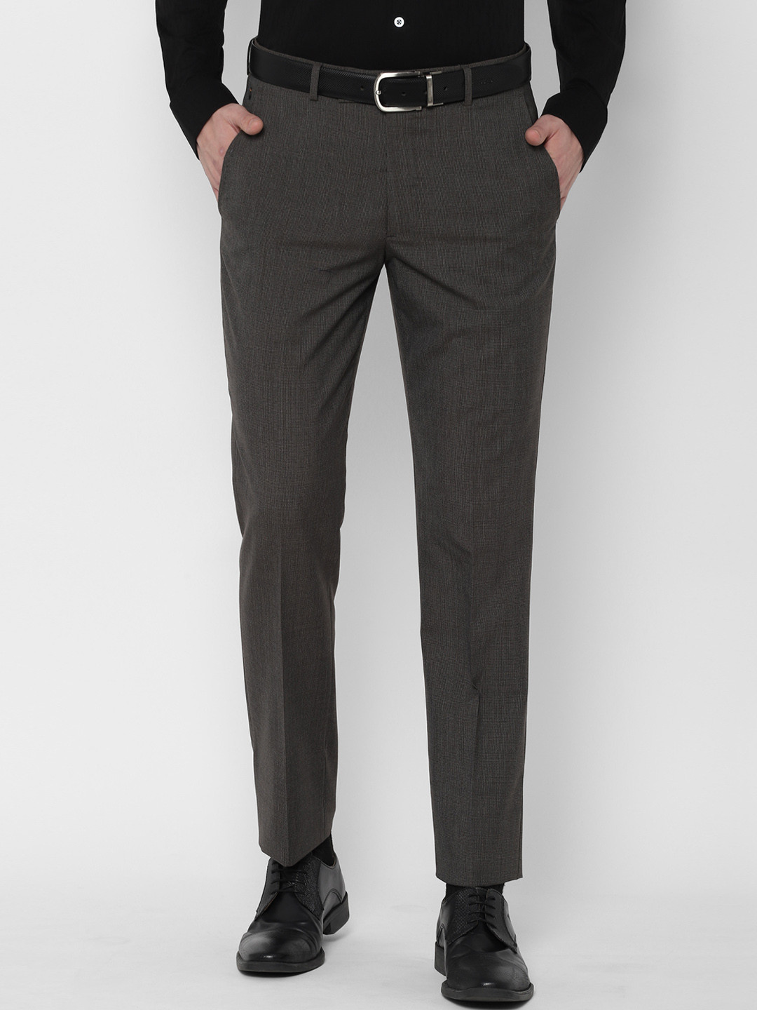 

SIMON CARTER LONDON Men Charcoal Slim Fit Self Design Formal Trousers