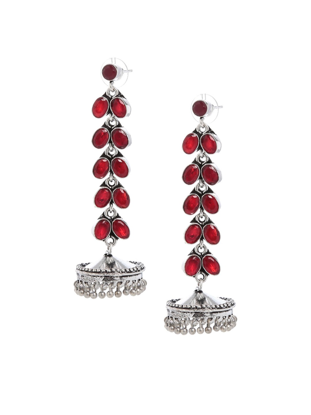 

Bamboo Tree Jewels Red & Silver-Toned Classic Drop Earrings