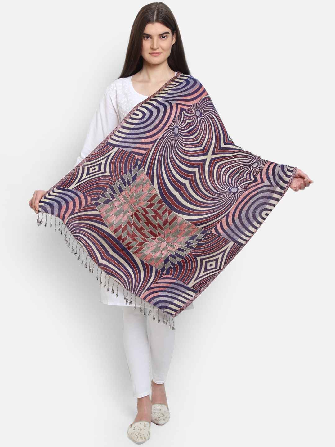 

Anekaant Women Navy Blue & Maroon Printed Shawl